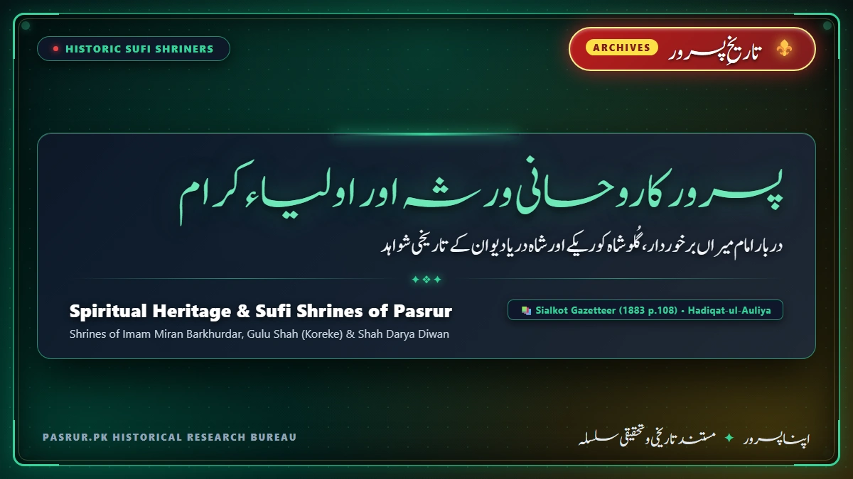 پسرور کا روحانی ورثہ اور صوفیاء: دربار امام میراں برخوردار، گُلو شاہ کوریکے اور شاہ دریا دیوان