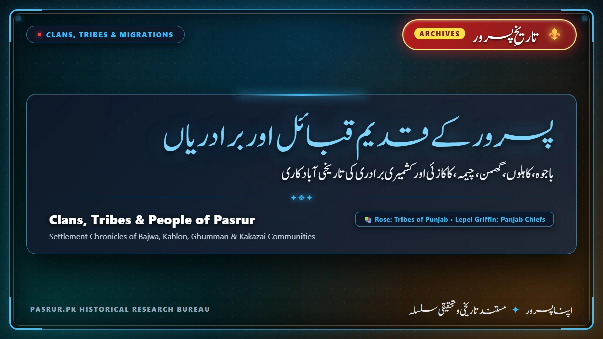پسرور کے لوگ اور قدیم قبائل: باجوہ، کاہلوں، گھمن، چیمہ، کاکازئی اور کشمیری برادری کی تاریخی آبادکاری